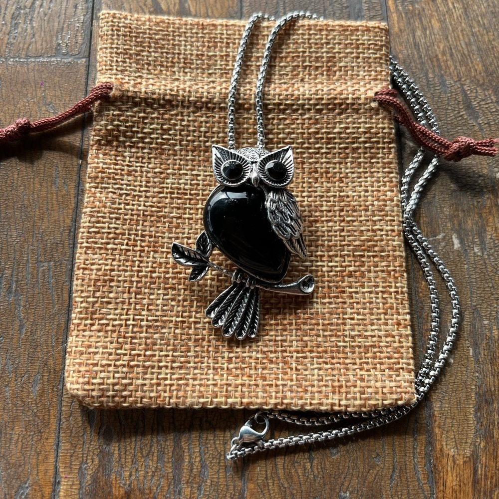 Black Onyx Owl Necklace Crystal Necklace Black Onyx Necklace
